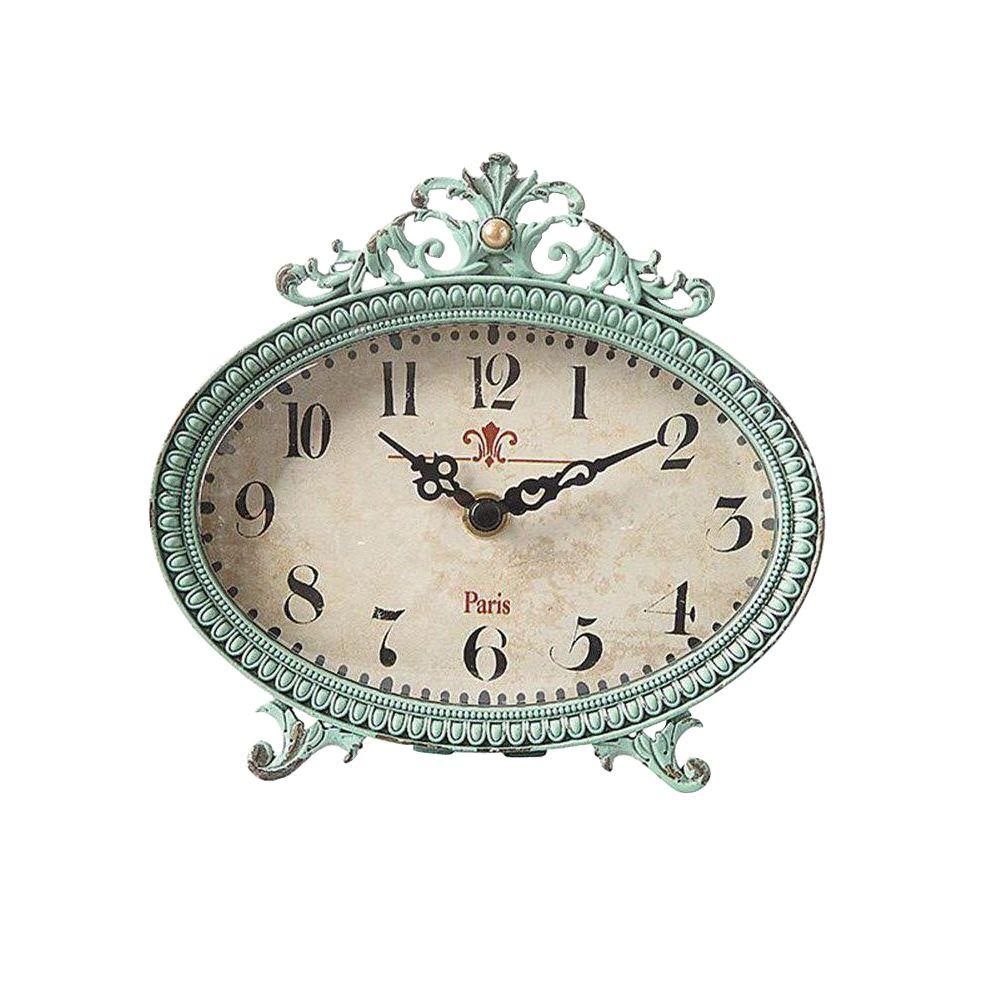 3R Studios Lily 6.25 in. H x 6.5 in. W Aqua Table ClockDA0797 The