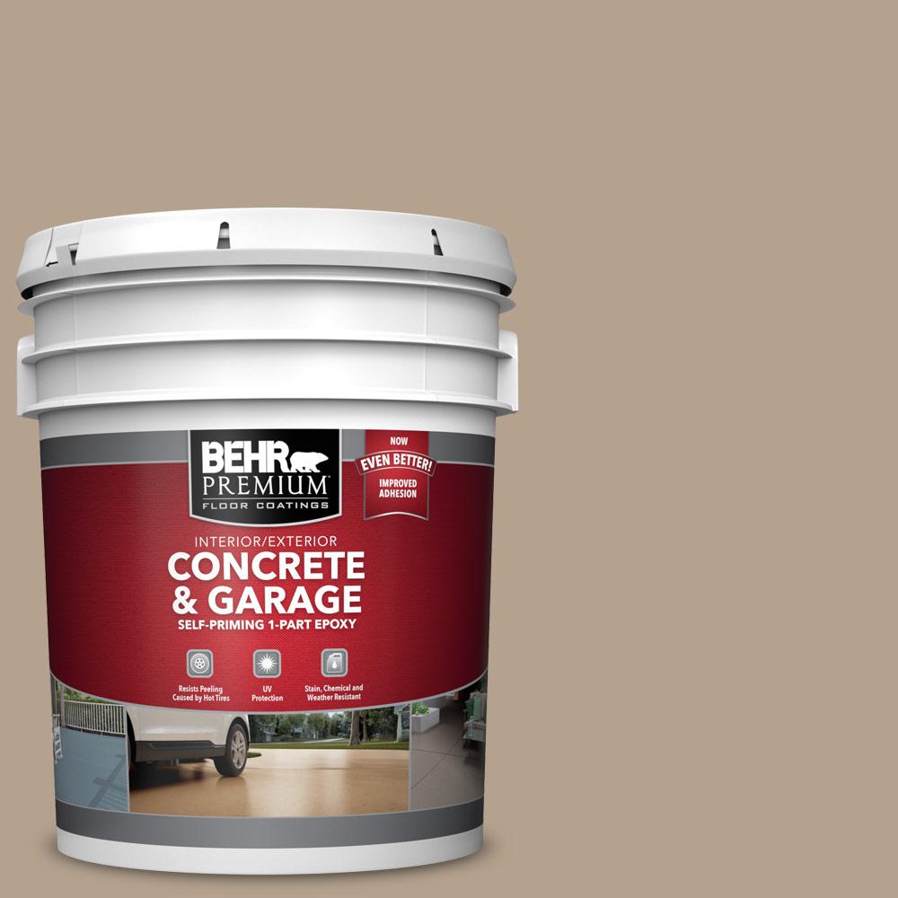 Behr Premium 5 Gal Pfc 33 Washed Khaki Self Priming 1 Part Satin Interior Exterior Concrete And Garage Floor Paint