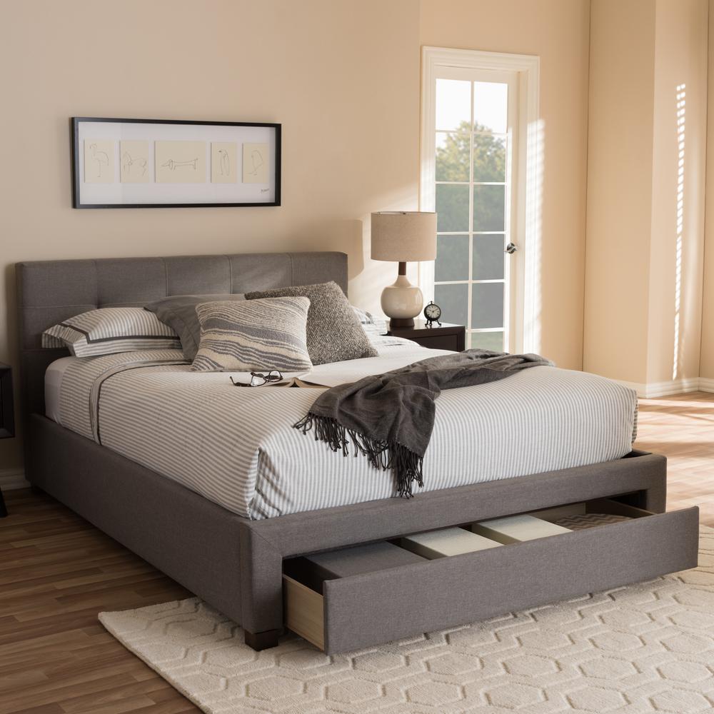 Baxton Studio Brandy Contemporary Gray Fabric Upholstered King Size Bed