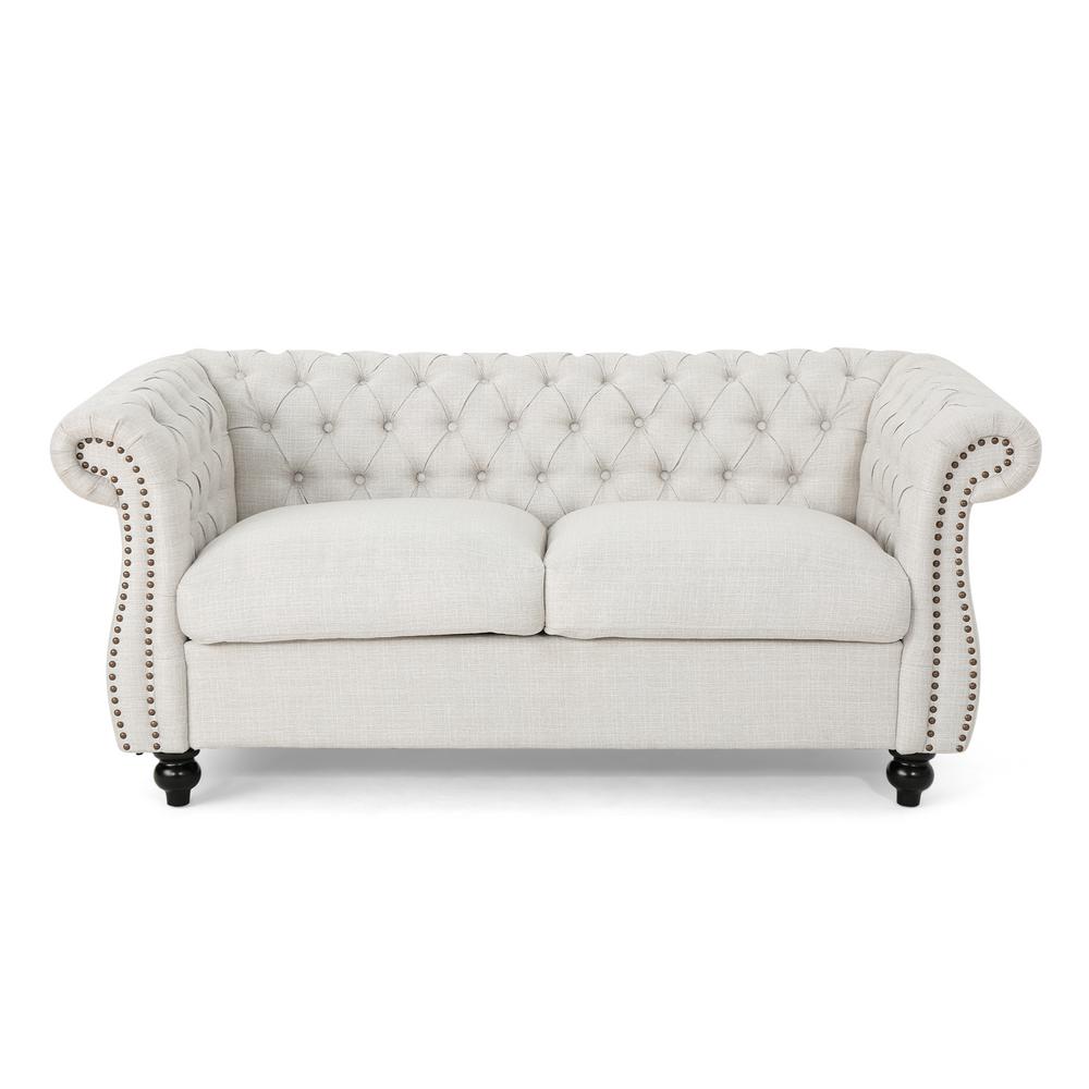 Somerville Traditional Tufted Beige Fabric Chesterfield Loveseat Sofa With Studded Accents