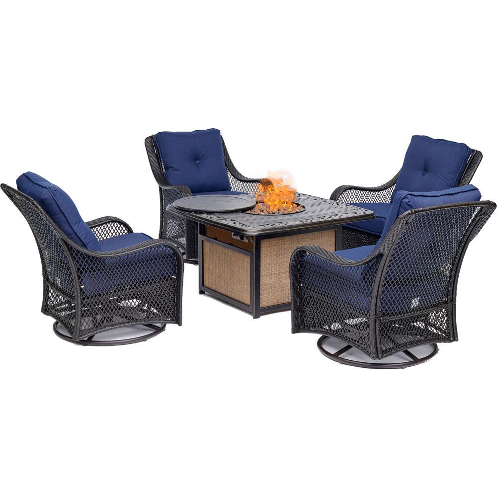 Hanover Orleans 5 Piece Steel Patio Fire Pit Conversation Set With