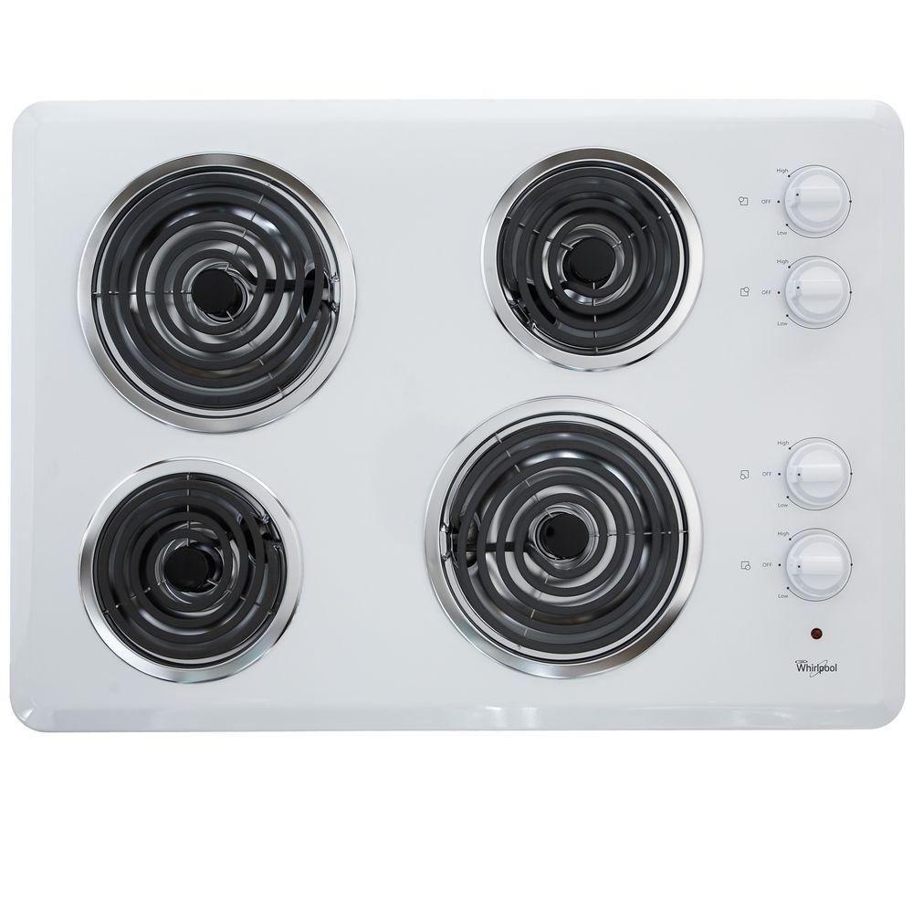 Whirlpool 30 in. Coil Electric Cooktop in White with 4 Elements