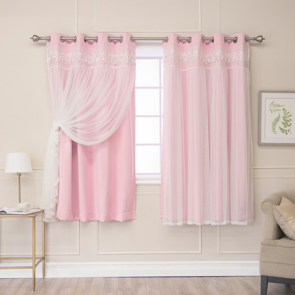Best Home Fashion New Pink 63 in. L Elis Lace Overlay Blackout Curtain