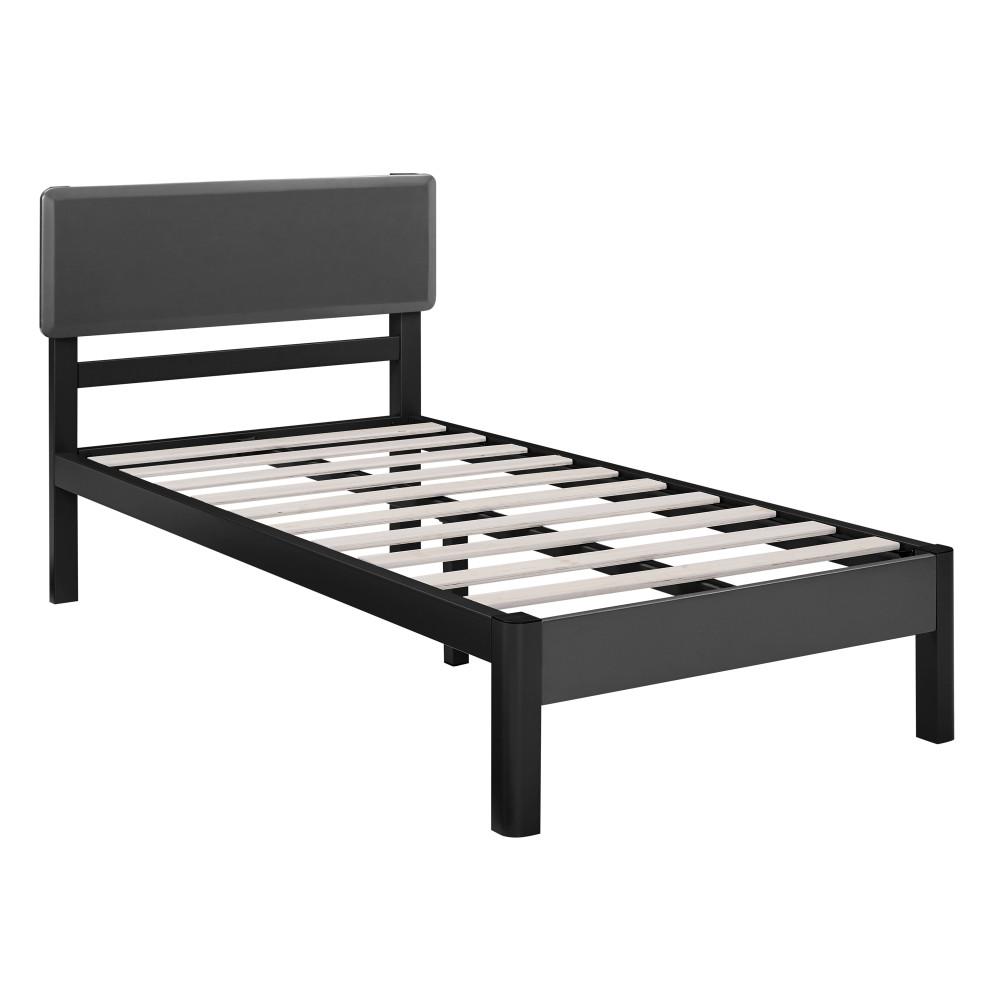 DeCoro Pembrooke Wood Slat and Black Twin Metal Platform Bed Frame 