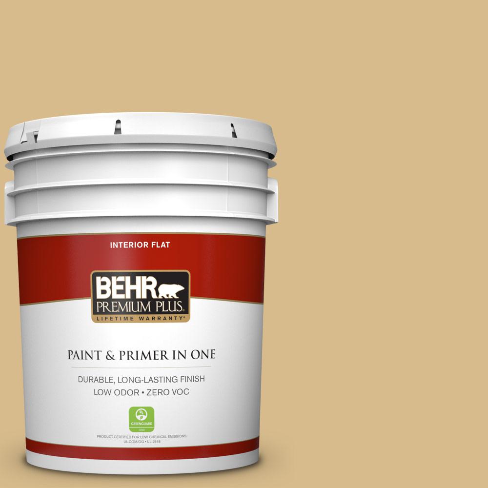 BEHR Premium Plus 5 gal. 350F5 Camel Flat Zero VOC Interior Paint and