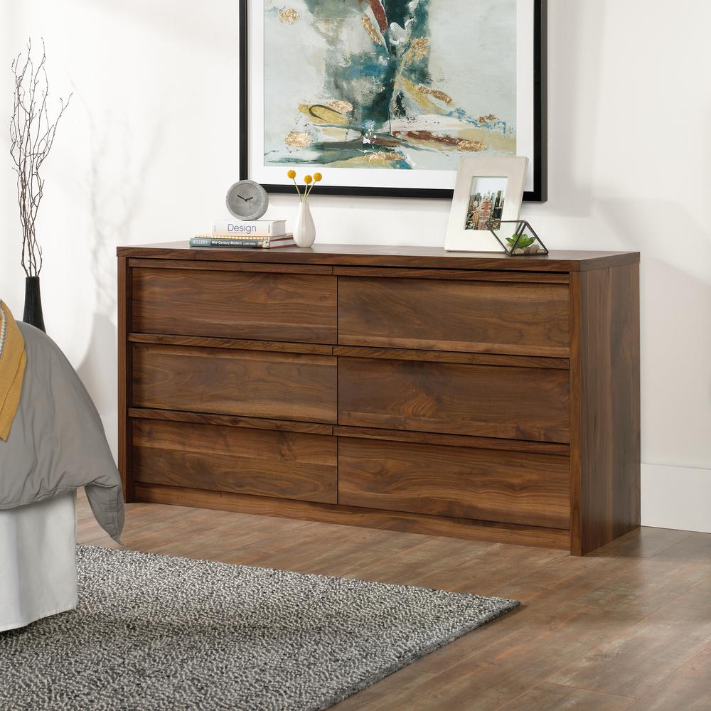Walnut Dressers Chests Bedroom Furniture The Home Depot Harvey Park 6 Drawer Grand Walnut Dresser