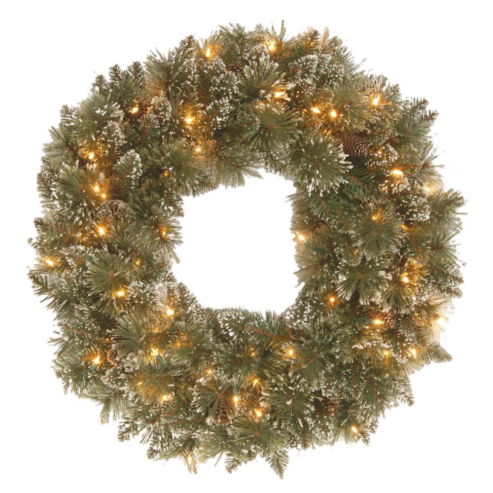 National Tree Company 24" Glittery Bristle Pine Wreath With Pine Cones & 50 Battery-Operated Led Lights
