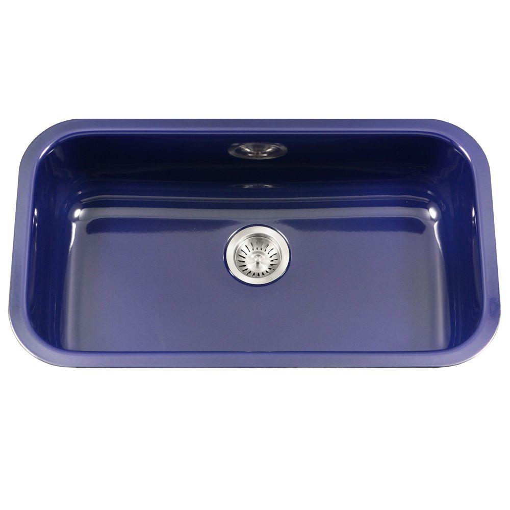 Houzer Porcela Series Undermount Porcelain Enamel Steel 31 In Large Single Bowl Kitchen Sink In Navy Blue