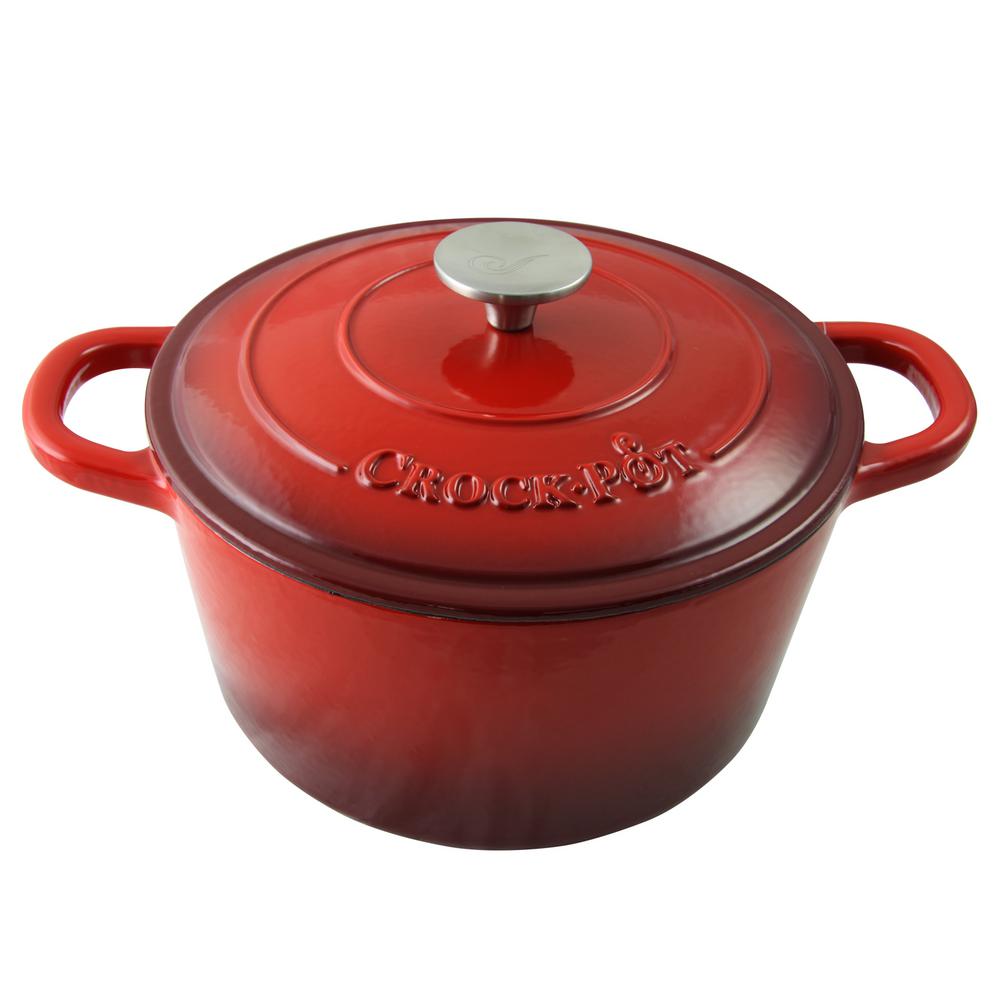 Crock Pot Artisan 5 Qt Round Enameled Cast Iron Dutch Oven With Lid 