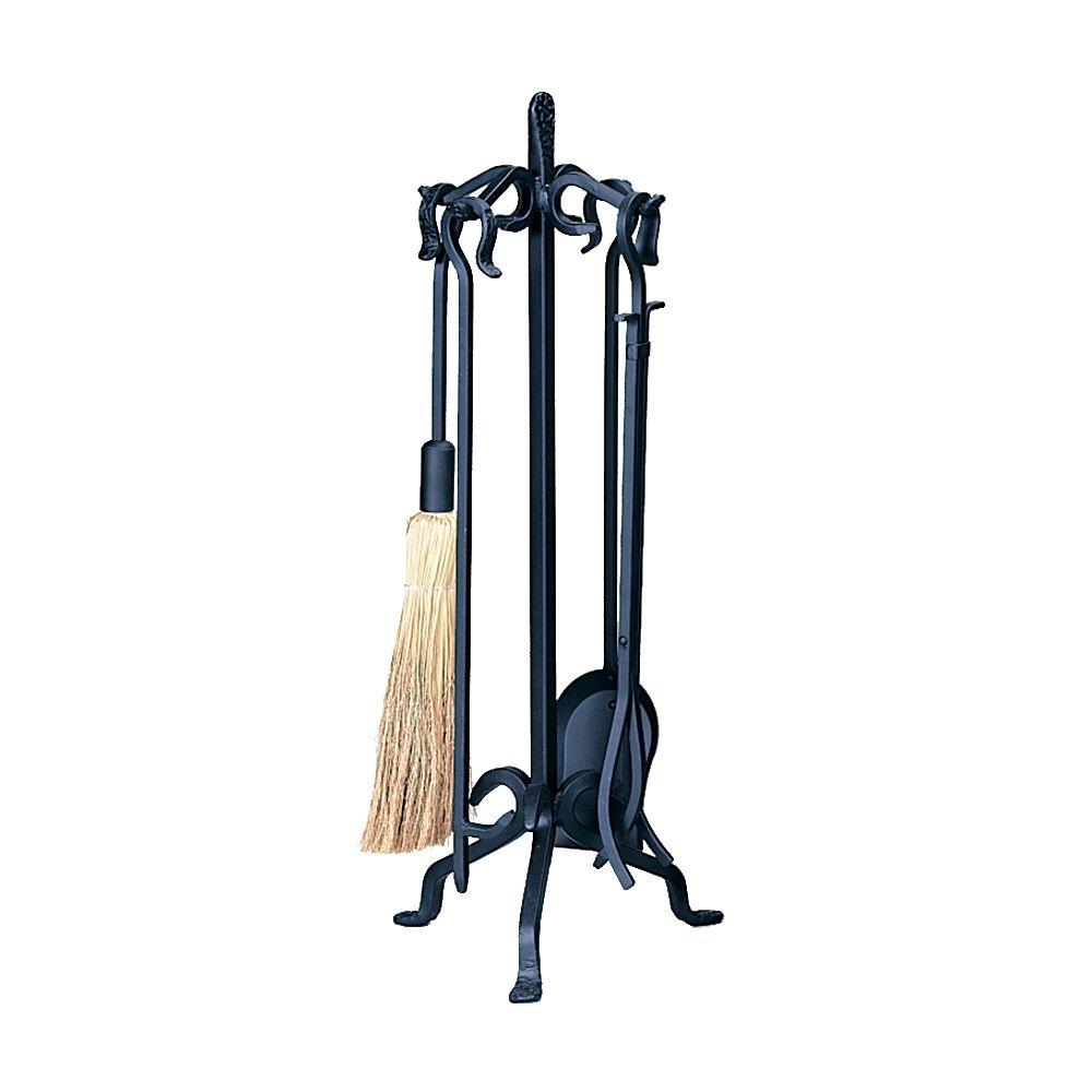 Uniflame Black Wrought Iron 5 Piece Fireplace Tool Set And Heavy