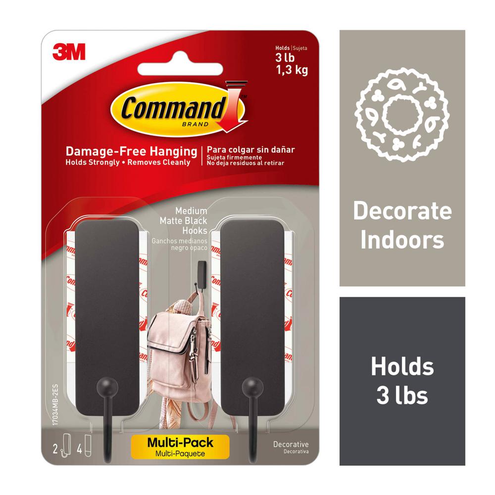 Command Medium Black Matte Hooks (2Hooks and 4Adhesive Strips