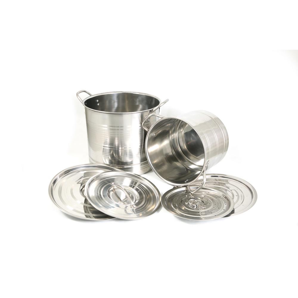 ExcelSteel 6Piece Stainless Stock Stock Pot Set with Steamer Inserts and Lids571 The Home Depot