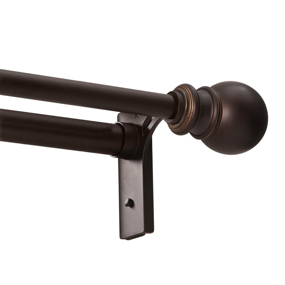 Kenney Twist Fit Ella 66 110 In Adjule No Tools 1 Double Curtain Rod Oil Rubbed Bronze With Ball Finials