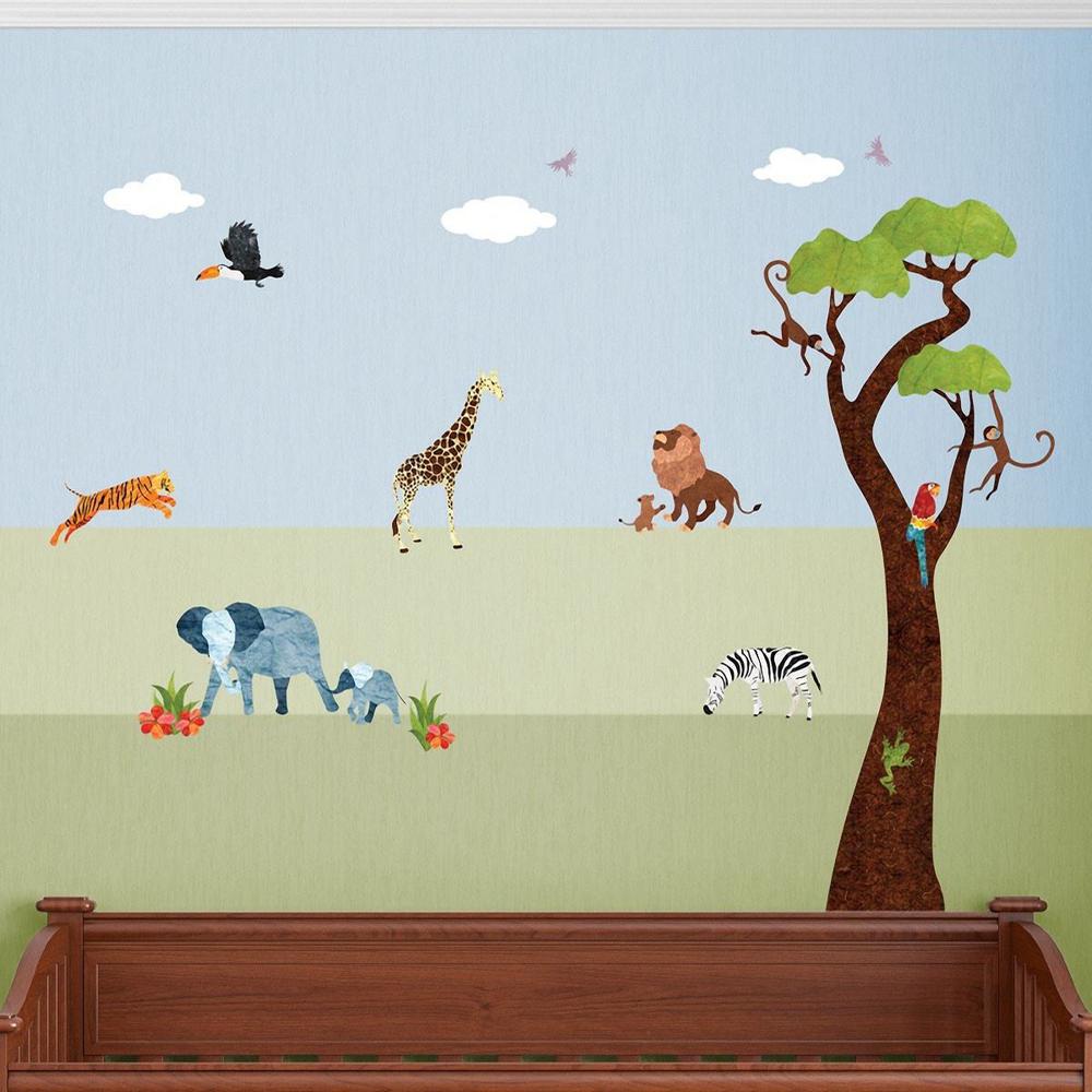My Wonderful Walls Safari Animals Multi Peel And Stick Removable Wall Decals Jungle Theme Mural 25 Piece Set 1243 17 The Home Depot