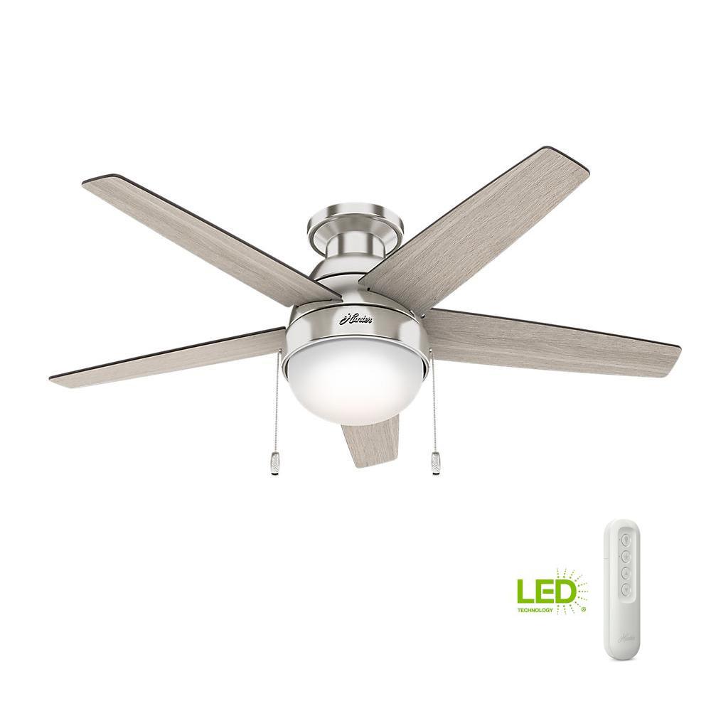 Hunter Parmer 46 In Led Indoor Brushed Nickel Flush Mount Ceiling Fan With Light Bundled With Handheld Remote Control