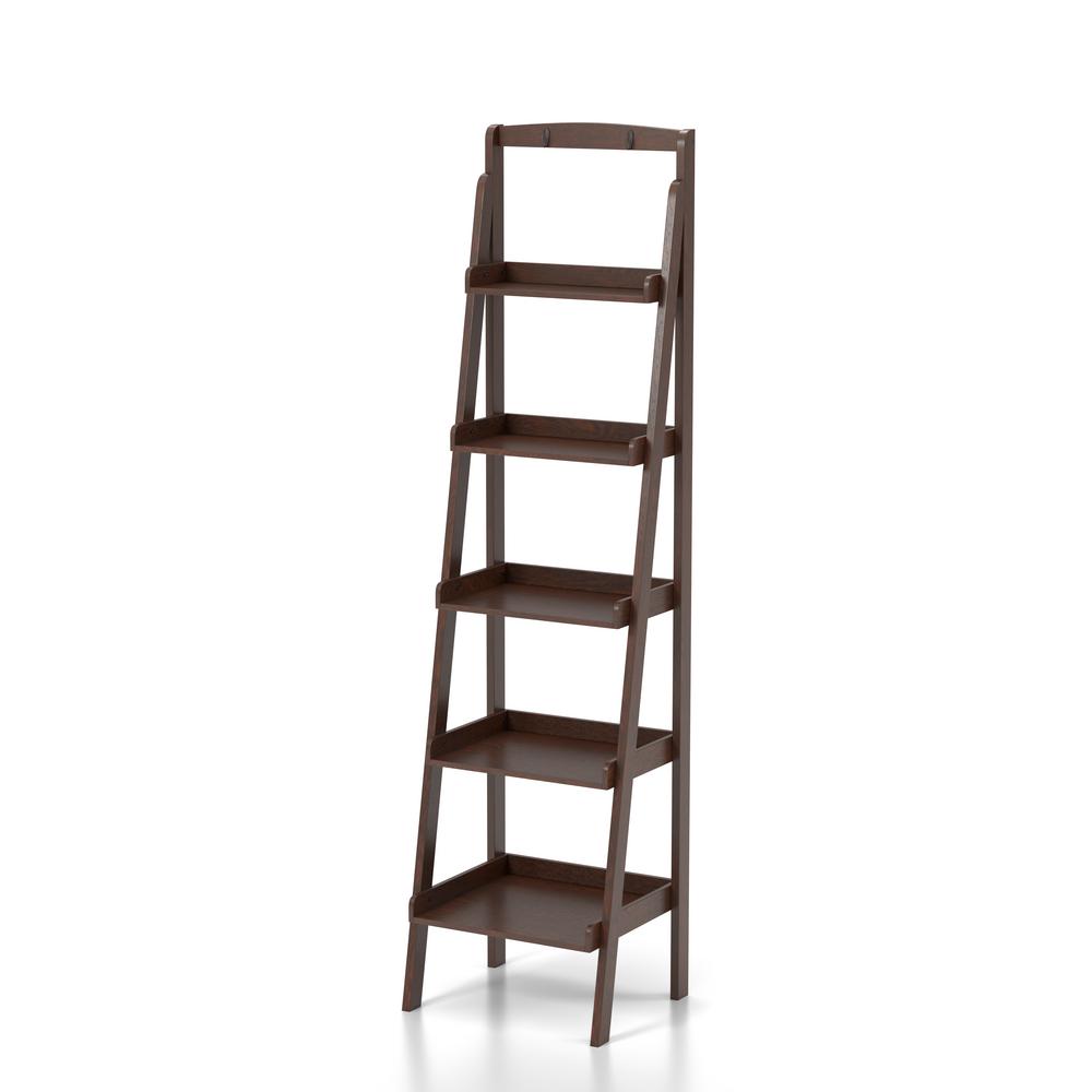 Furniture Of America 70 87 In Espresso Wood 5 Shelf Ladder