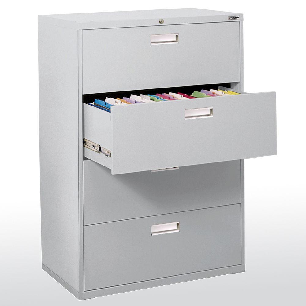 Sandusky 600 Series 36 In W 4 Drawer Lateral File Cabinet In Tropic Sand Lf6a364 04 The Home Depot