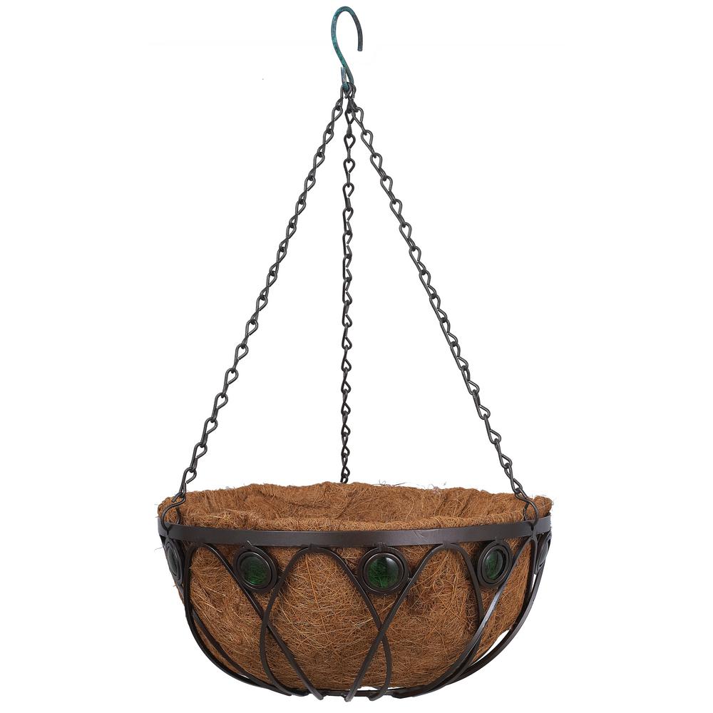 Arcadia Garden S Emerald 16 In Black Metal Coconut Hanging Black Metal Coconut Hanging