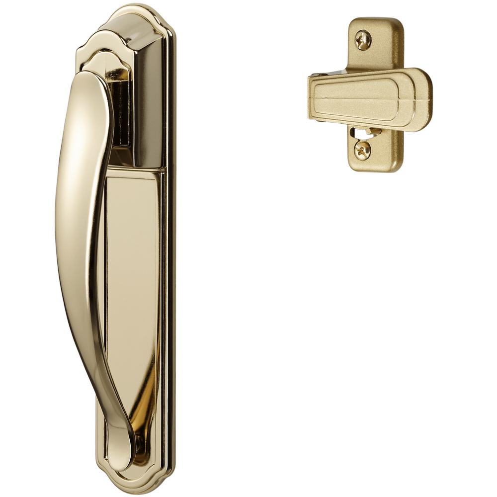 Ideal Security Brass Coated Storm And Screen Door Pull Handle Set With Back Plate