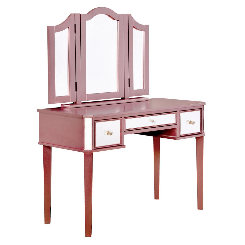 Furniture Of America Arriana 2 Piece Rose Gold Tri Fold Mirror Vanity Set Idf Dk6148rg The Home Depot