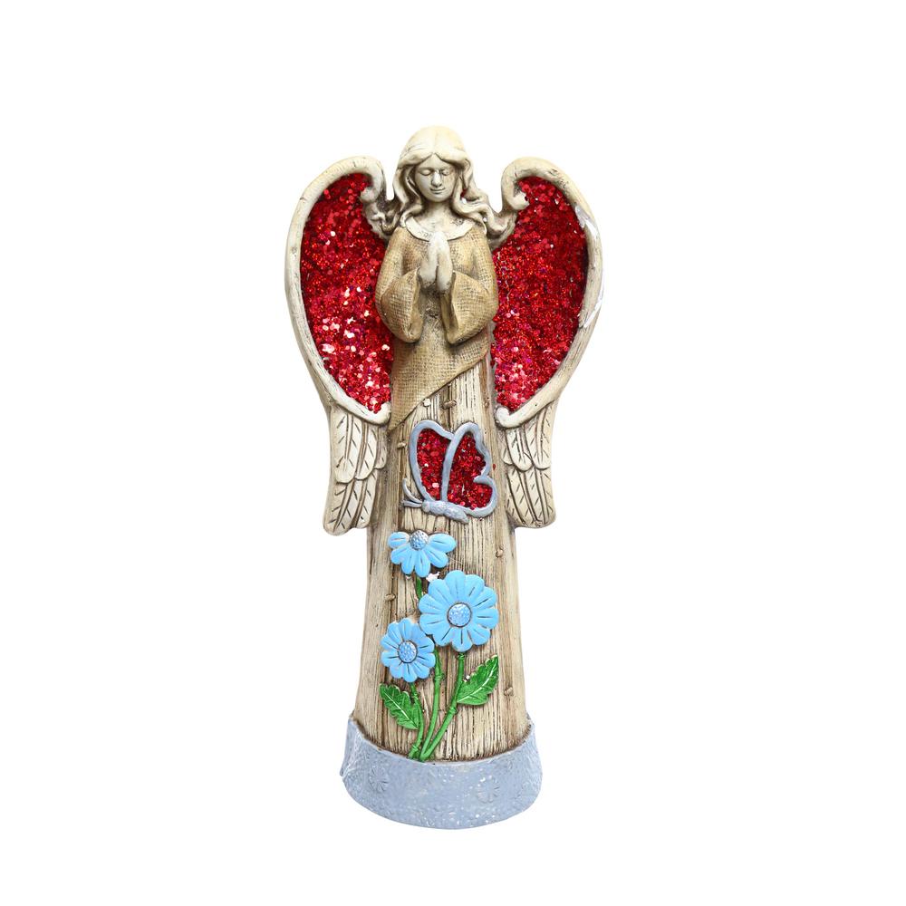 Alpine 24 in. Angel Statue with Red Glitter Mosaic WIngsWQA332 The
