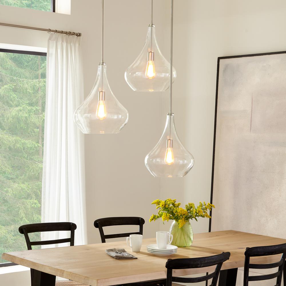 Sea Gull Lighting Mora 13 In W X 17 H 1 Light Clear Glass Teardrop Pendant With Brushed Nickel Accents And Vintage Edison Bulb 6528201 962 The Home Depot - Glass Pendant Lights With Edison Bulbs