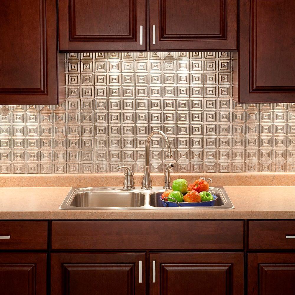 Fasade 24 In X 18 Miniquattro Pvc Decorative Backsplash Panel Miniquattro Pvc Decorative Backsplash Panel In Crosshatch Silver