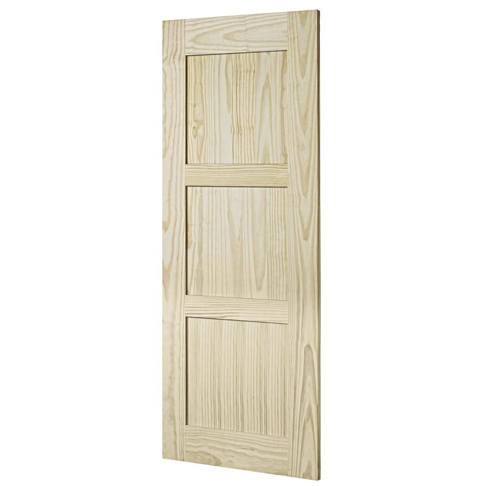 Colonial Elegance 37 In X 84 In Shaker 3 Panels Natural Rustic Pine Interior Barn Door Slab 