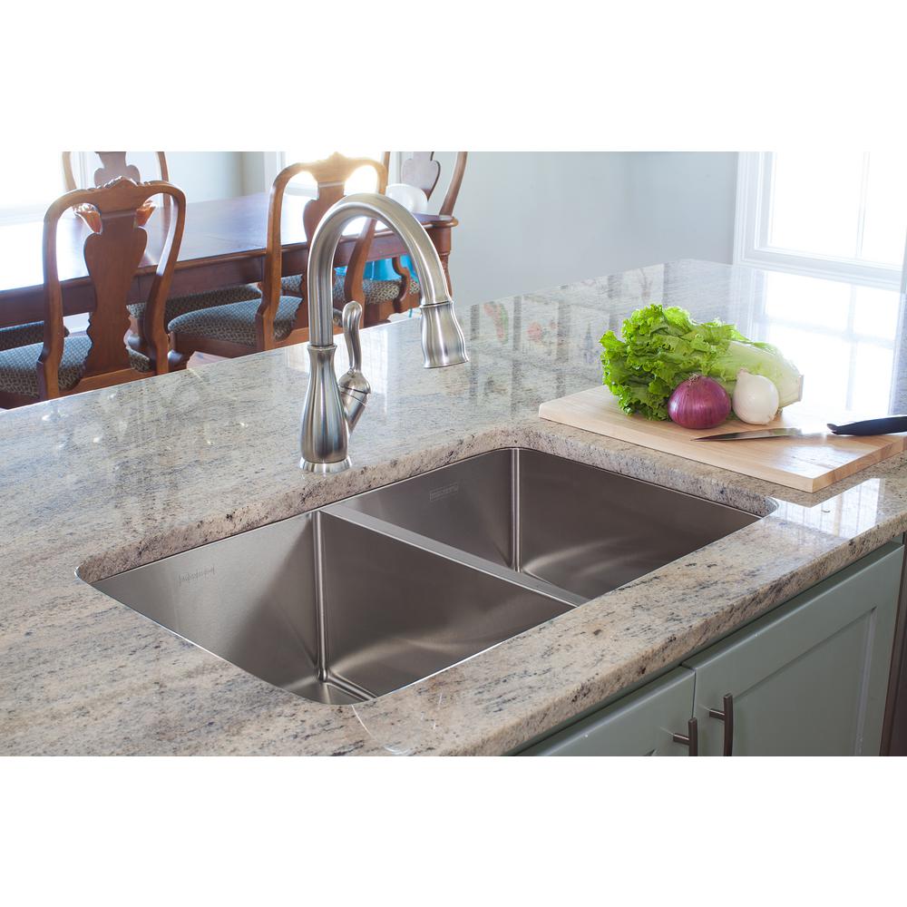 Franke Vector Drop In Undermount Stainless Steel 33 5 In 2 Hole Double Bowl Kitchen Sink