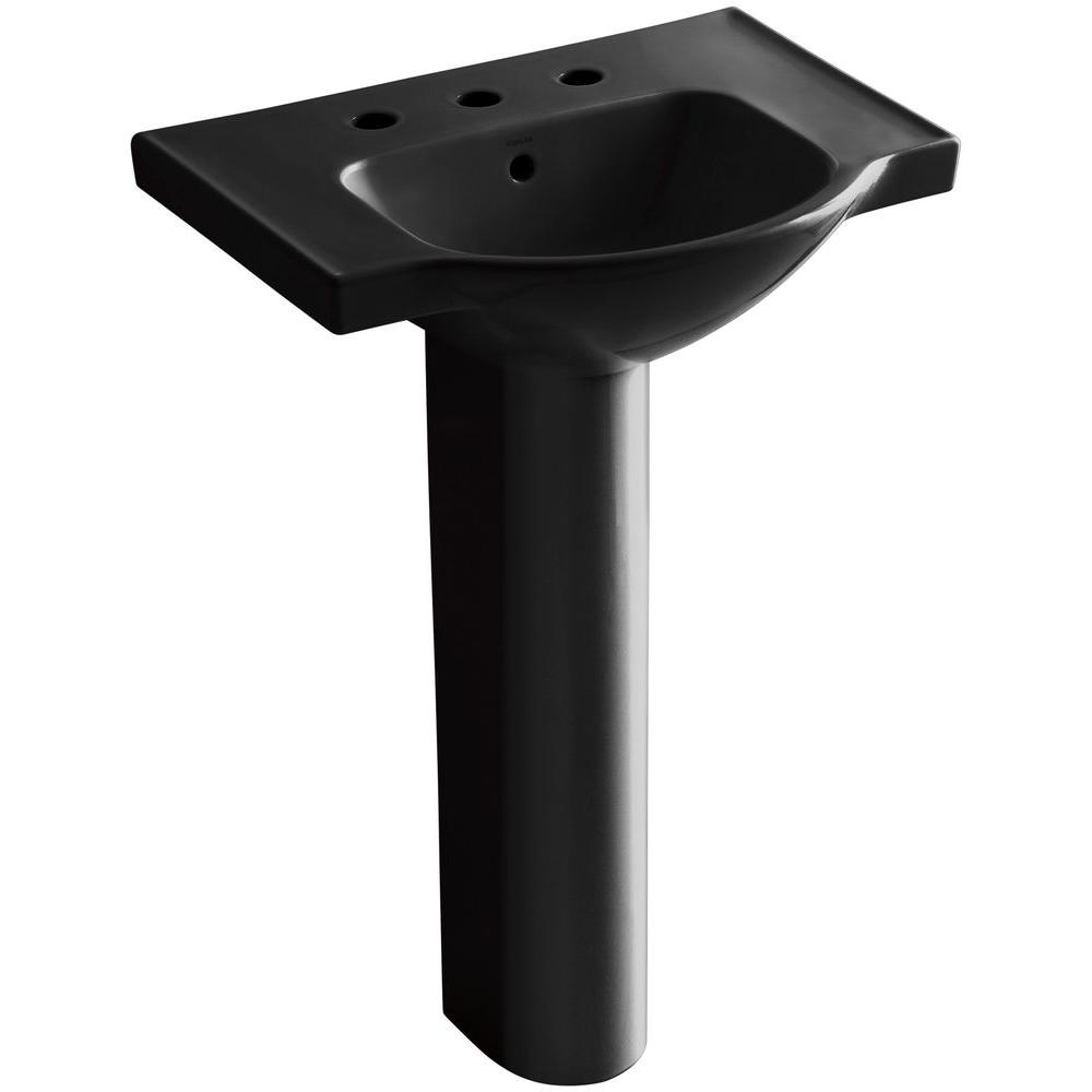KOHLER Veer 24 in. Vitreous China Pedestal Combo Bathroom Sink in Black