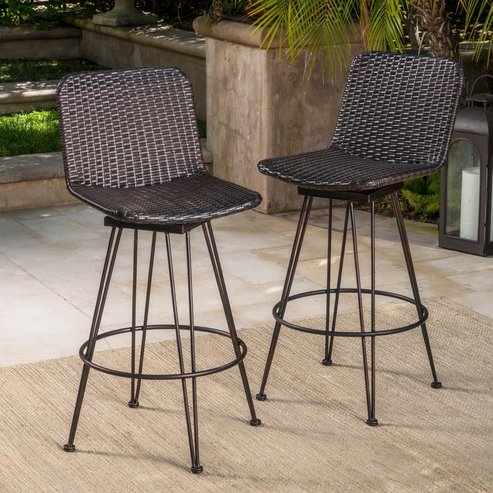 Noble House Tobias Swivel Wicker Outdoor Bar Stool (2-Pack)-12646 - The
