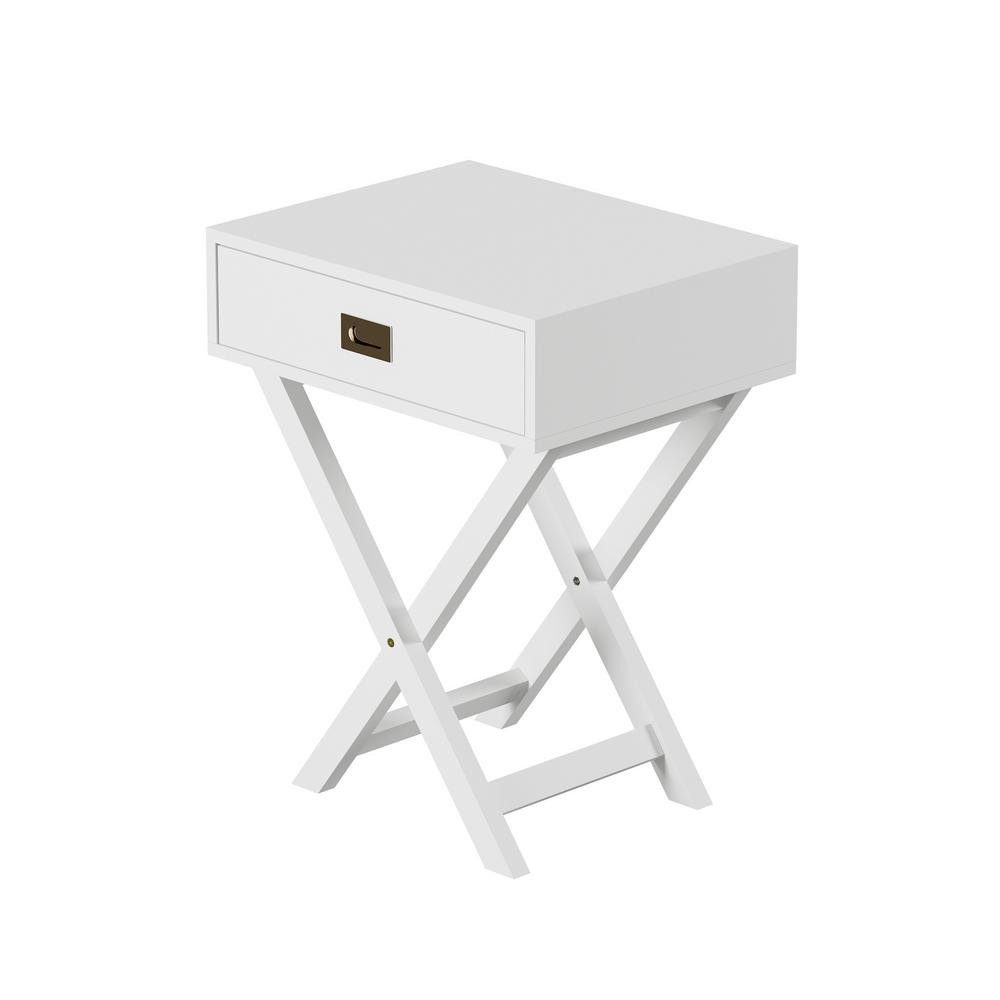 Unbranded White X Leg Design Modern Nightstand With Brushed Silver Handle 746997rnf The Home Depot