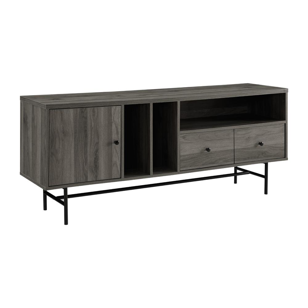 Welwick Designs 60 in. Slate Gray Composite TV Stand with 3 Drawer Fits