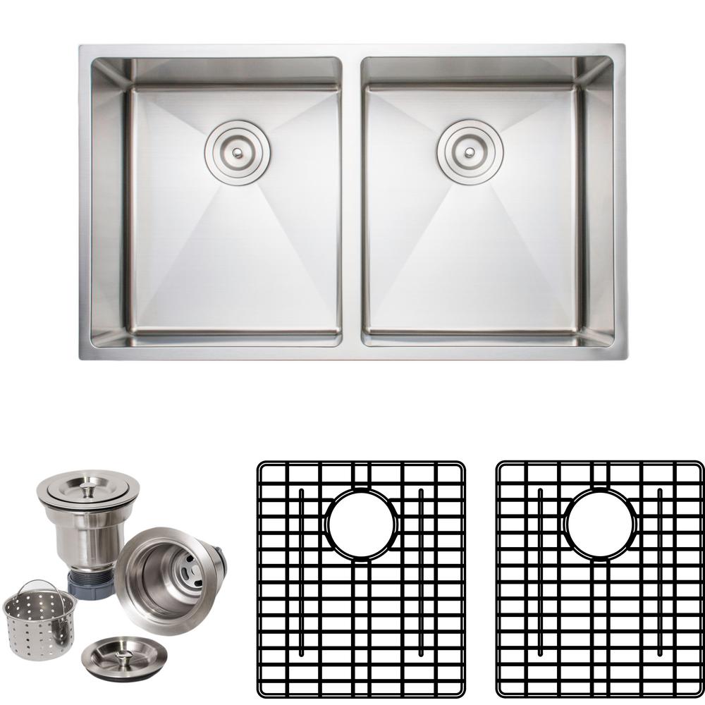 Wells The Chefs Series Undermount Stainless Steel 33 In Handmade 50 50 Double Bowl Kitchen Sink Package