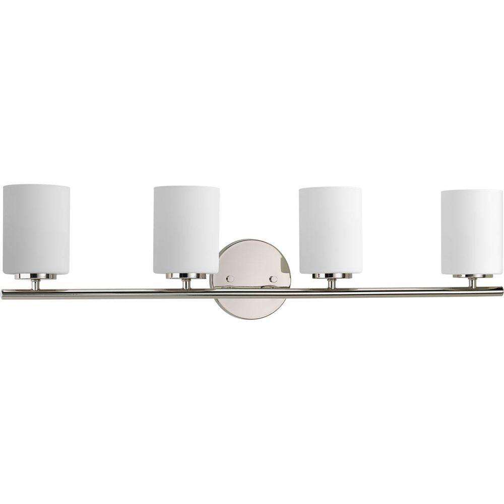 Progress Lighting Replay 4 Light Polished Nickel Vanity With Progress Lighting Replay 4 Light Polished Nickel Vanity With Etched Opal Glass Shades