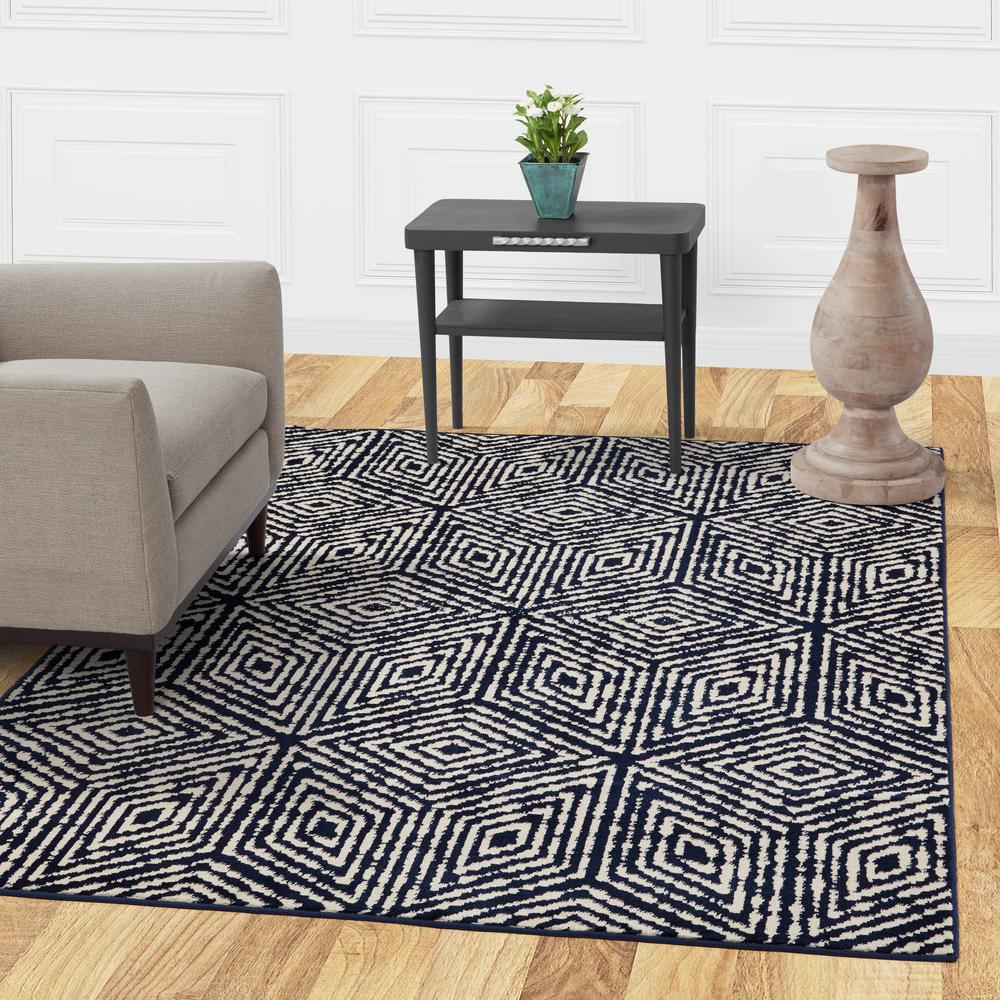 Diagona Designs Jasmin Collection Cubes Design Navy And Ivory 8 Ft X 10 Area Rug