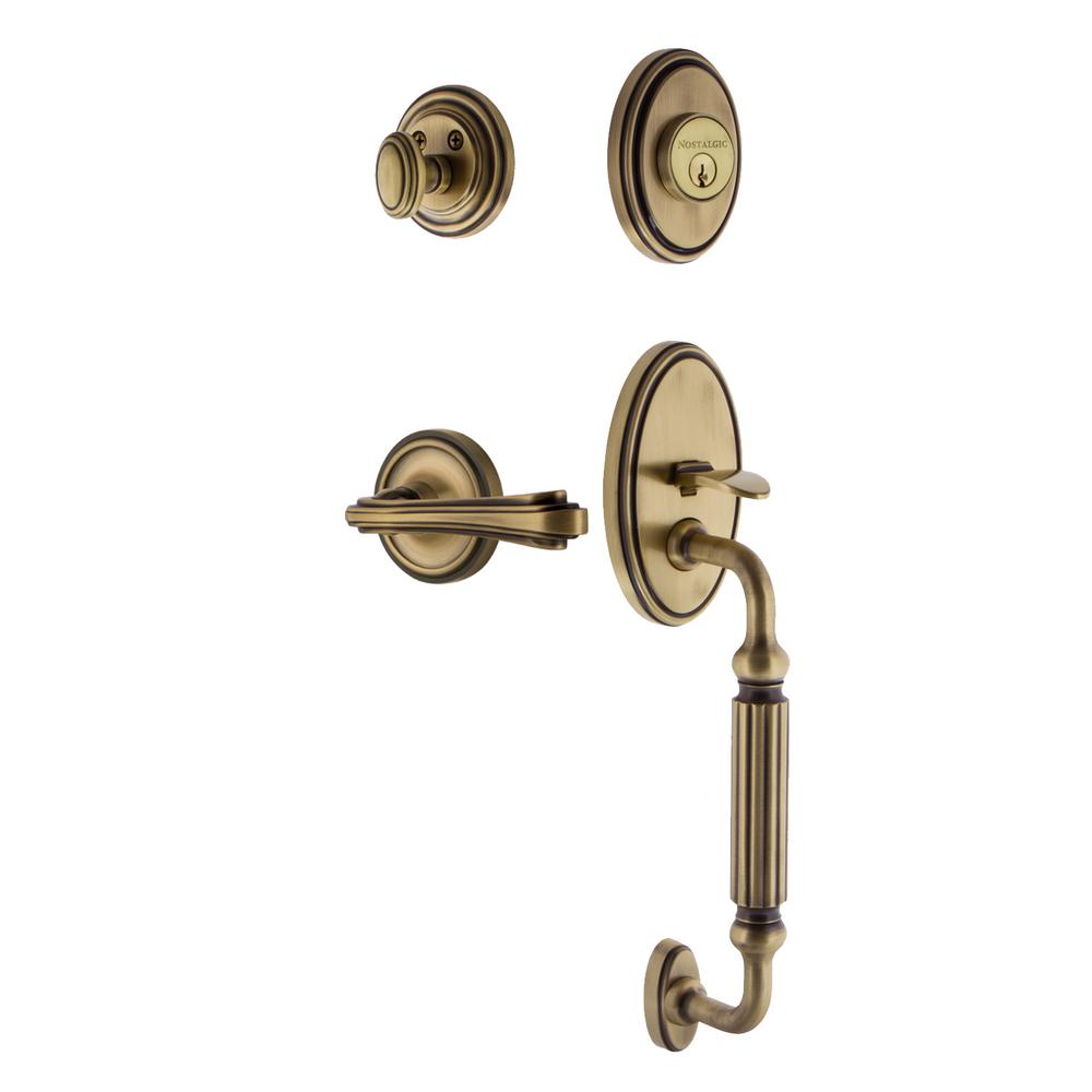 Nostalgic Warehouse Classic Plate Antique Brass F Grip Entry Set Plate Antique Brass F Grip Entry Set