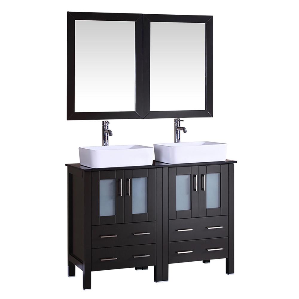 48 In W Double Bath Vanity With Tempered Gl Top Black W Double Bath Vanity With Tempered Gl Top In Black White
