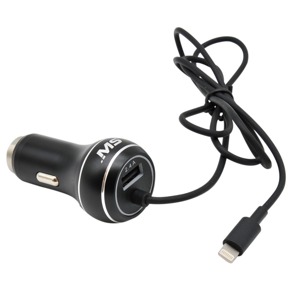 12Volt/DC 2.4 Amp USB Charger with Lightning Cable, BlackMBS03220