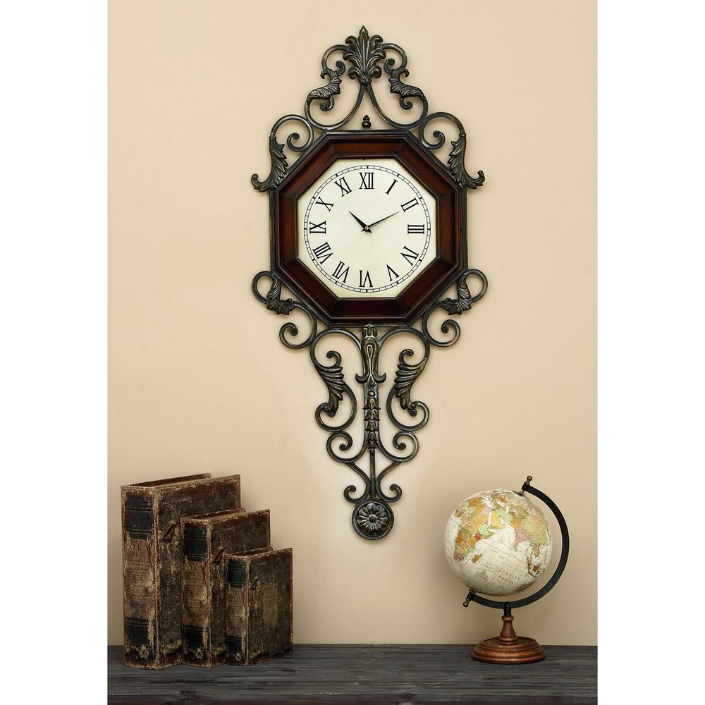 39 in. x 18 in. Wood and Metal Wall Clock13688 The Home Depot