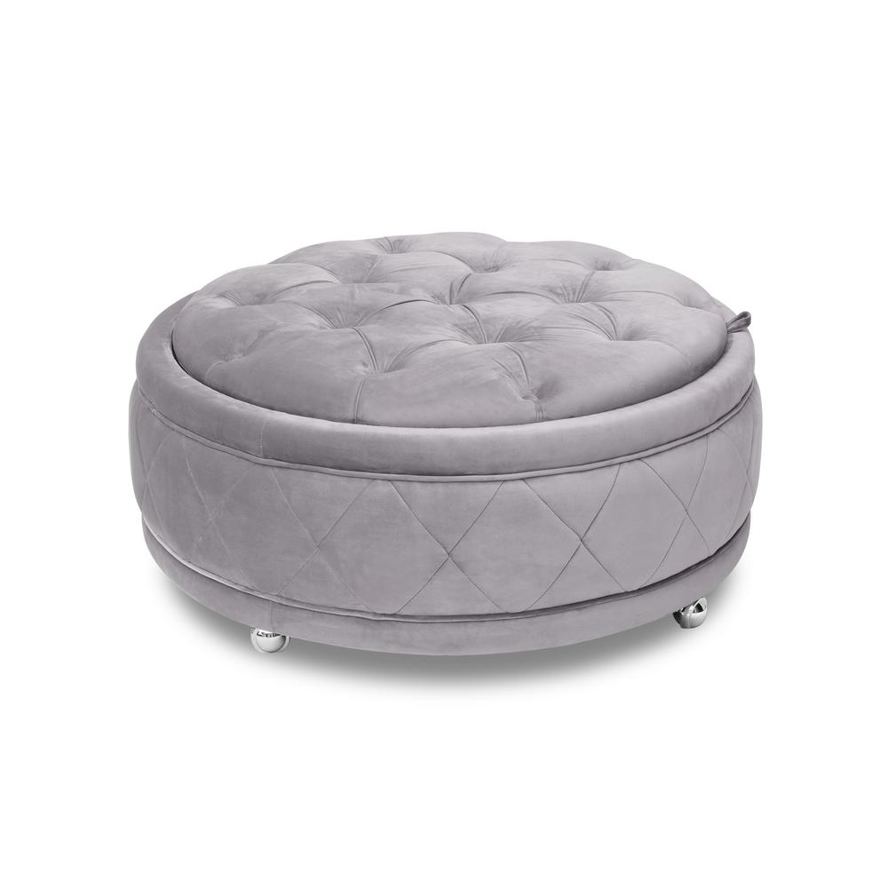 Barnum Grey Storage Ottoman With Chrome Wheels 88003014 The Home Depot Barnum Grey Storage Ottoman With Chrome Wheels