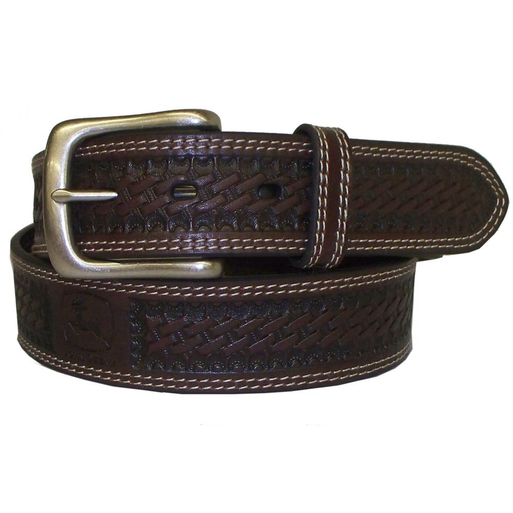 JOHN DEERE Men&#39;s Size 38 Brown 38 mm Basket Weave Design Genuine Leather Belt-450050020238 - The ...