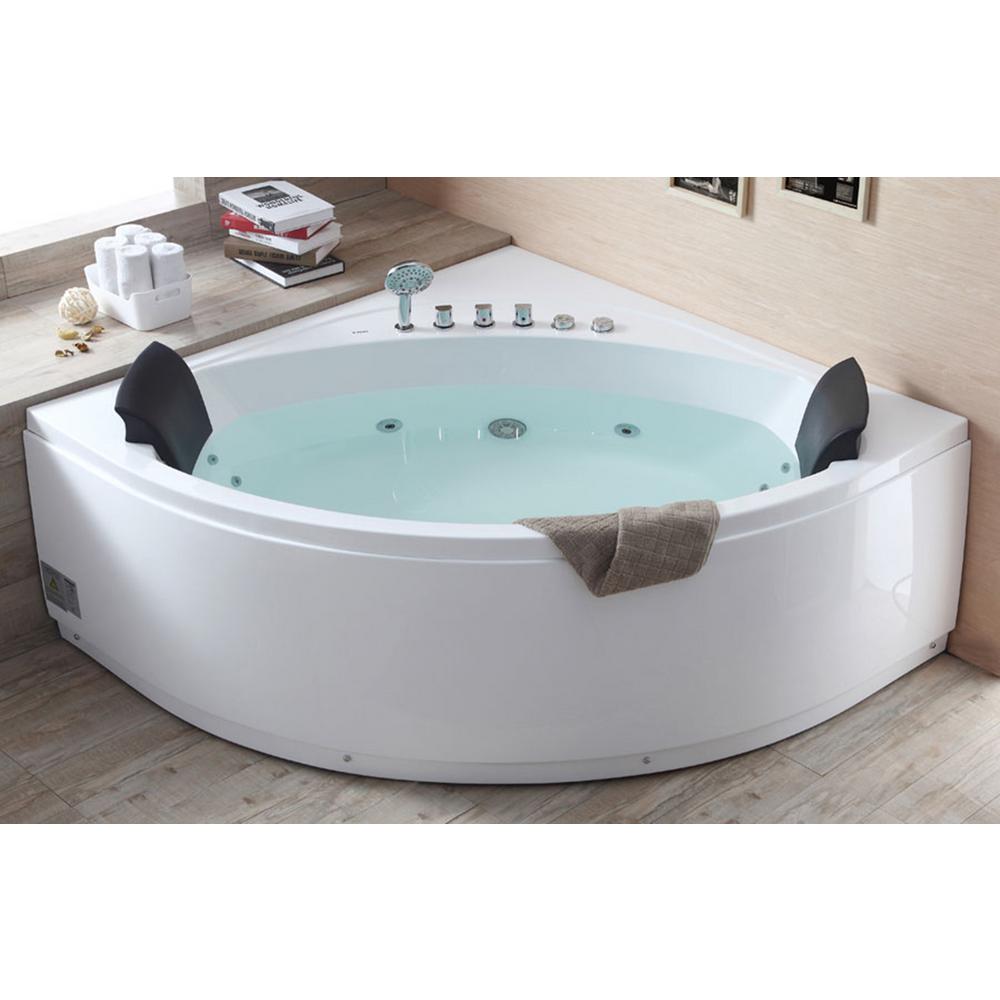 59 In Acrylic Offset Drain Corner Apron Front Whirlpool Bathtub In White