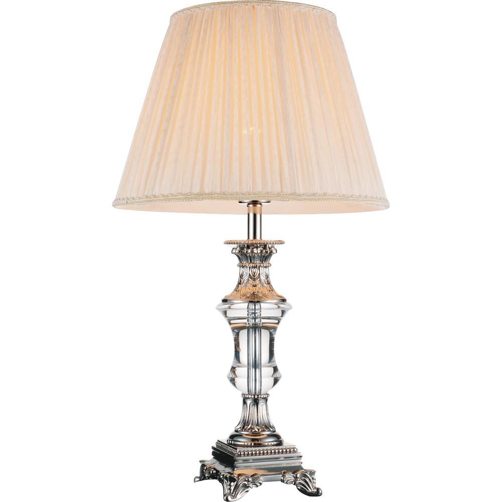 Crystal World Yale 25 in. Brushed Nickel Table Lamp with Beige Shade
