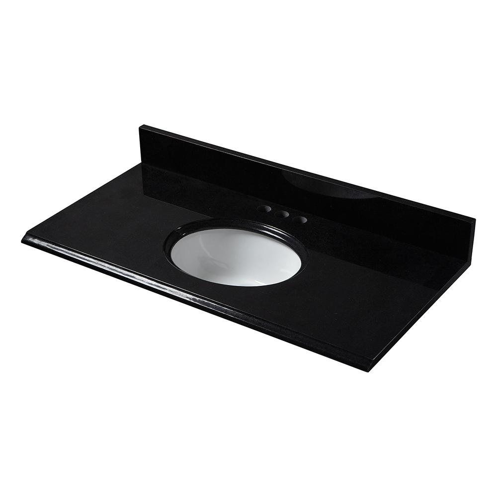 Pegasus 31 In X 19 Granite Vanity Top Black With White Bowl Pegasus 31 In X 19 Granite Vanity Top Black With White Bowl