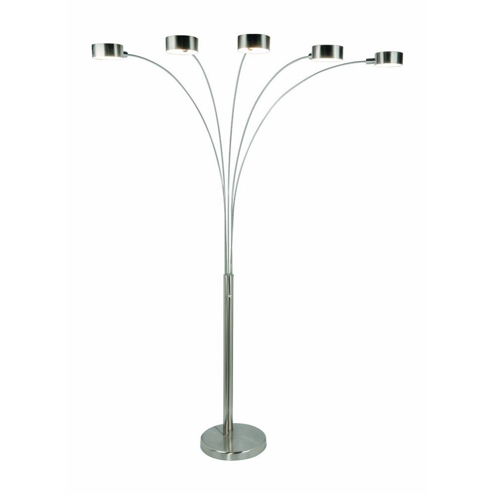 Micah Modern Arched 88 in. Brushed Steel 5-Light Floor Lamp