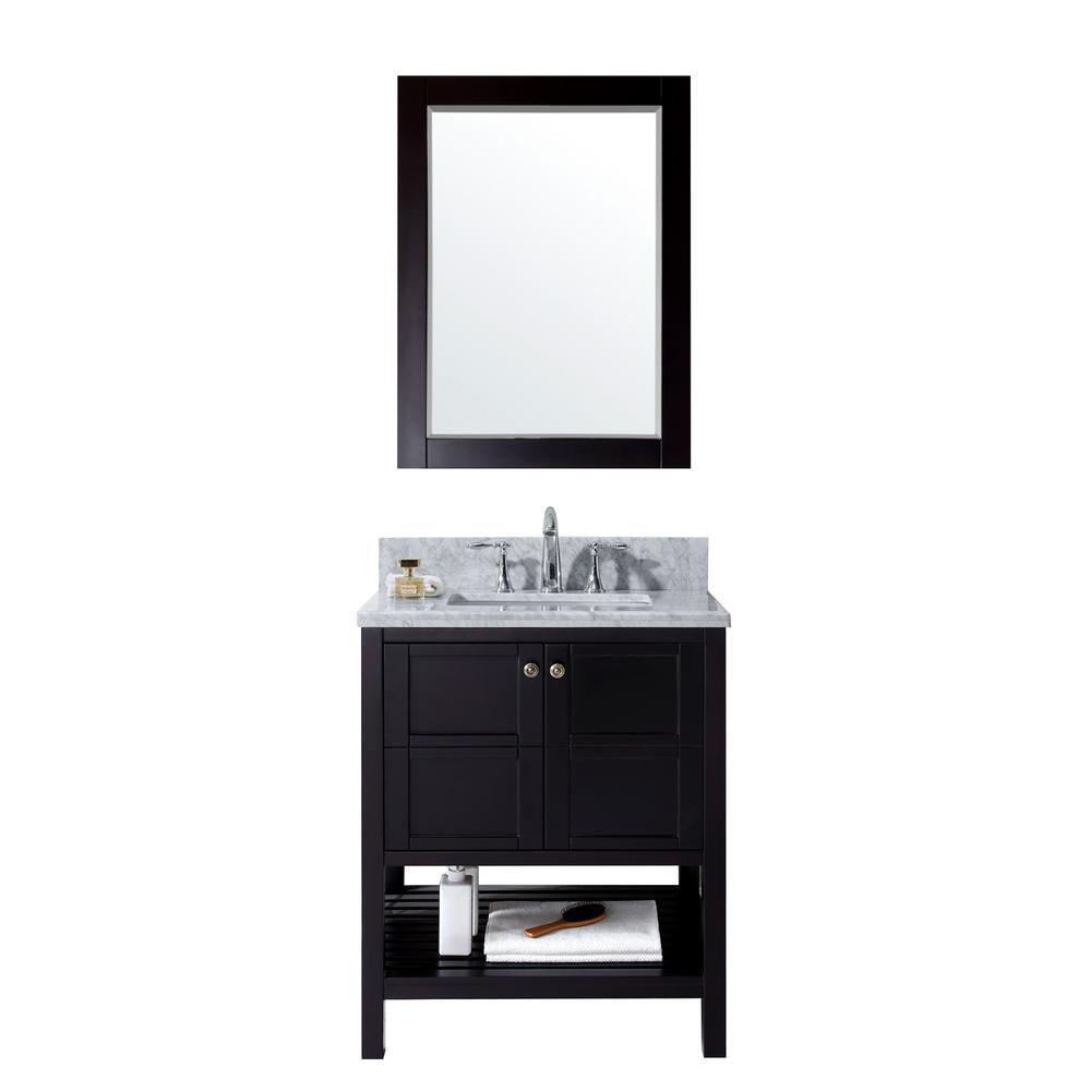 Winterfell 30 In W Bath Vanity Espresso With Marble Top White Square Basin And Mirror