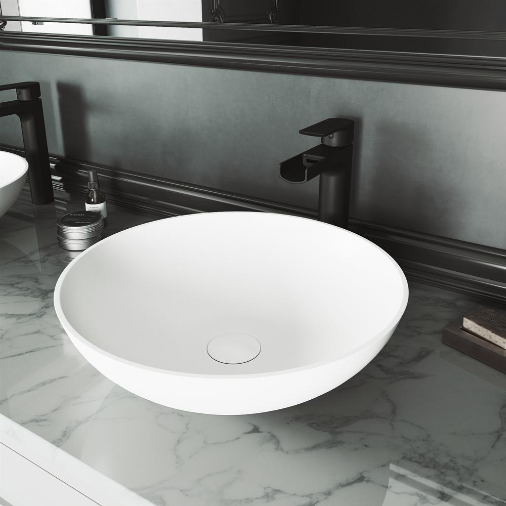Vigo Lotus Matte Stone Vessel Bathroom Sink In White With Amada
