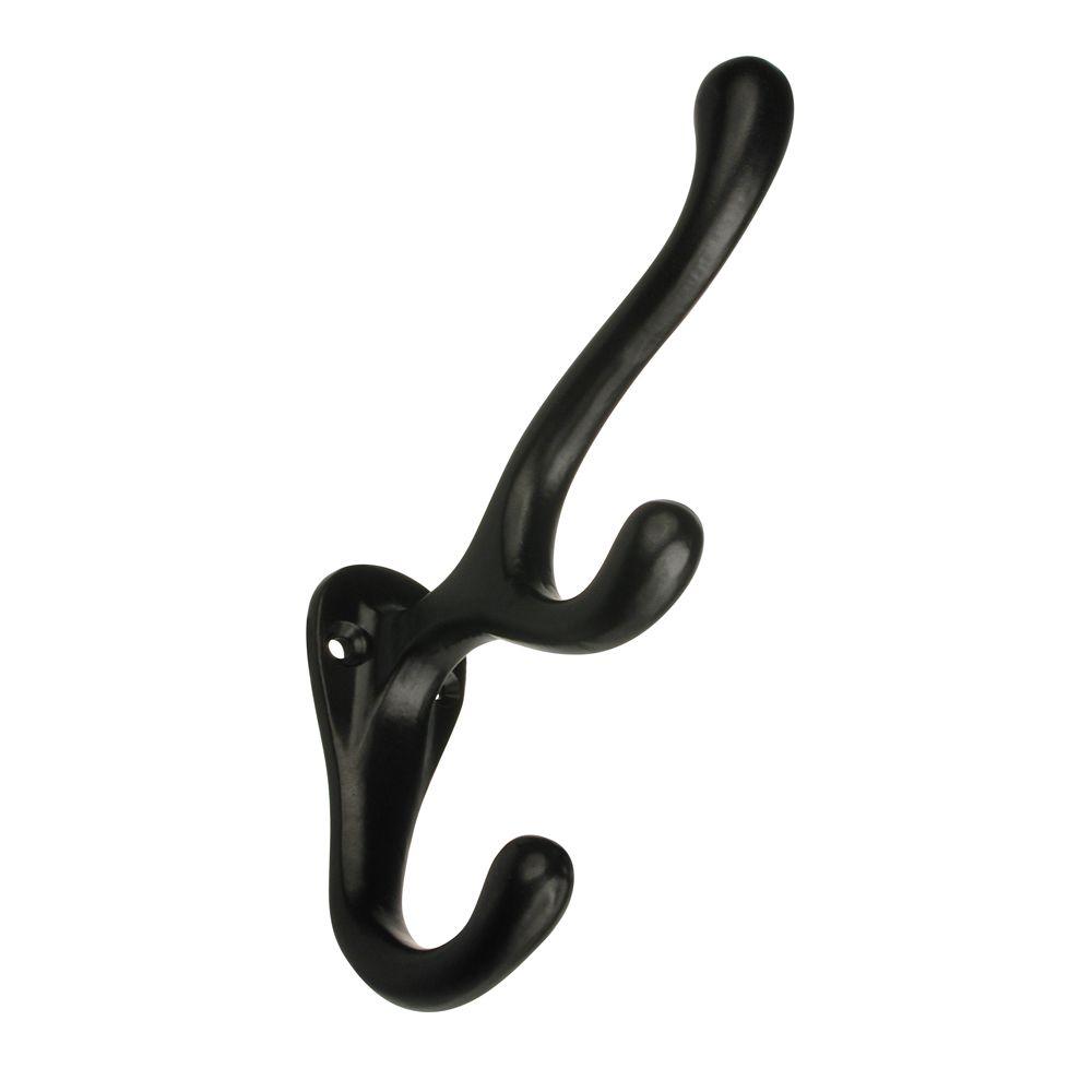 Richelieu Hardware Triple Hook Matte Black T5607900 The Home Depot   Matte Black Richelieu Hardware Home Storage Hooks T5607900 64 1000 