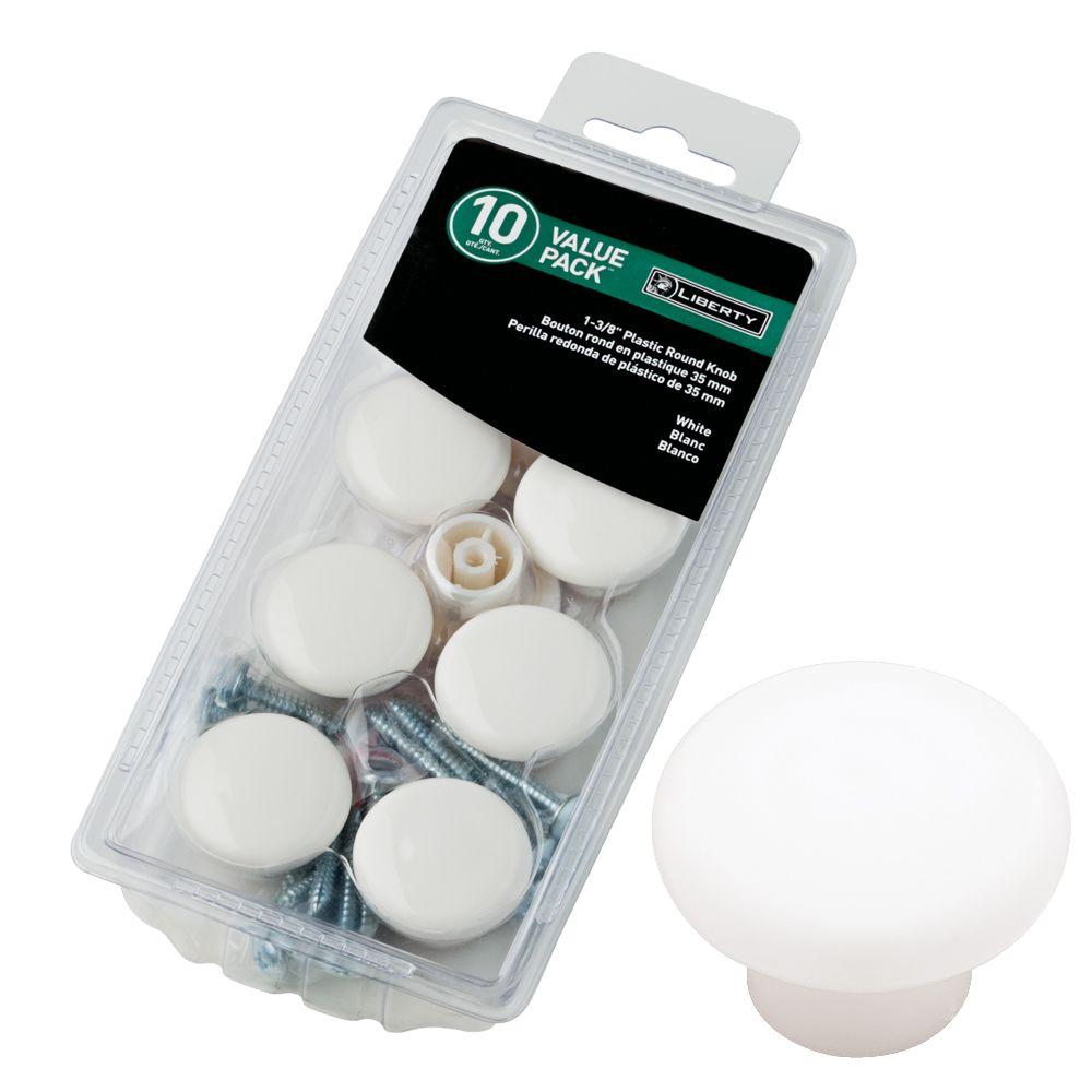 Liberty 13/8 in. White Plastic Round Knob (10Pack)P624AACW